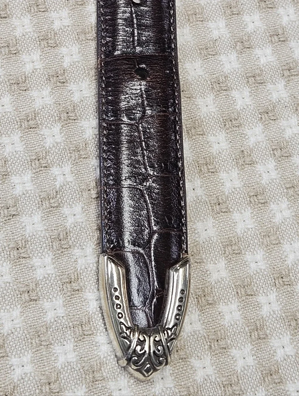 Brighton Dark Brown Croc Embossed Leather Heart Charm Silver Buckle Western Belt